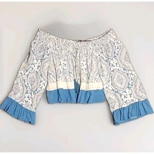 Nwt Surf Gypsy Size Small Boho Off-Shoulder Blouse Bell Sleeves And Tassels
